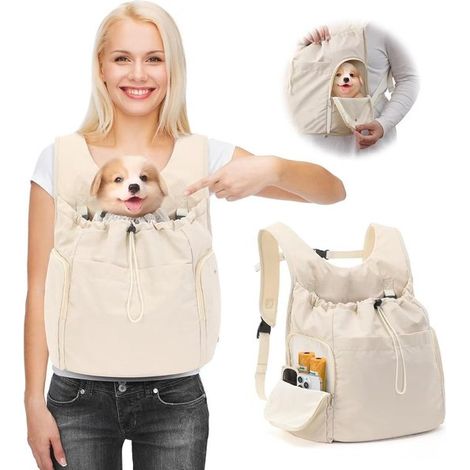 Reisetasche für Haustiere, Katzentransportbox, großes Fassungsvermögen und atmungsaktiv, Hundetransportbox, tragbare Hundetransportbox, beige (1/4)