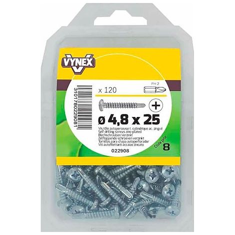 Vis tôle autoperceuse tête cylindrique cruci acier zingué Ø 4,8 x L 25 mm - Paquet de 120 - Maxiburo (1/2)
