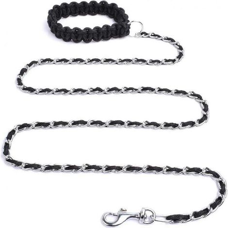 Laisse pour chien résistante aux morsures, 1,7 m, robuste, en métal avec poignée en corde souple, pour chiens moyens et grands (18 à 36 kg). (1/5)
