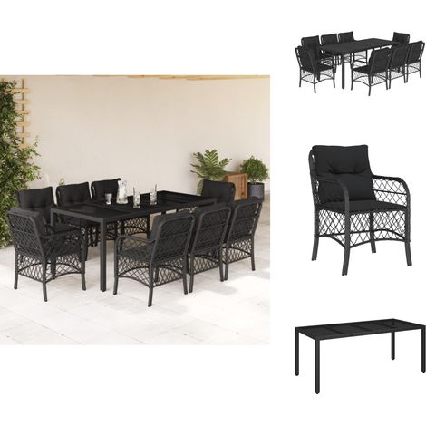 Ensemble à manger de jardin 9pcs coussins noir résine tressée - Salon De Jardin - Set De Salon De Jardin - Mobilier De Jardin - Table De Jardin - Chaises De Jardin (1/5)