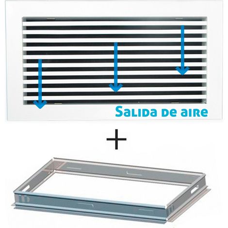 Rejilla lineal inclinación 0º blanca para aire acondicionado + marco de montaje 800x150mm 800x150mm