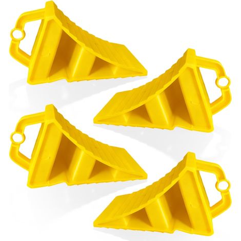 Lot de 4 cales de roue avec poignée : 20 × 12 × 11 cm Cales de frein antidérapantes en plastique durable pour remorque, voiture, caravane, camping-car et moto (jaune) (1/5)