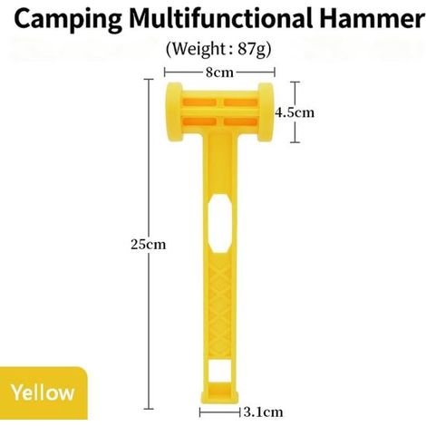 Martillo de camping，Martillo para tienda de campaña，Maza multifuncional，2584.5cm，Diseño de cola hueca，Adecuado para martillar，Amarillo (1/4)