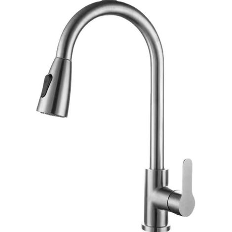Lntyq Mélangeur monté sur comptoir, évier de cuisine extractible en acier inoxydable 304, tête de pulvérisation de débit, robinet chaud et froid(Silvery)