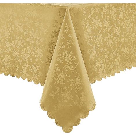 Nappe Noël 140x240 cm Or Motif floral imperméable facile d'entretien rectangulaire