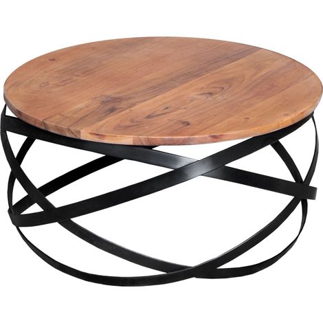 Couchtisch rund im Industrial-Design Akazie massiv 60 x 60 x 30 cm nussbaumfarben Allison (1/5)