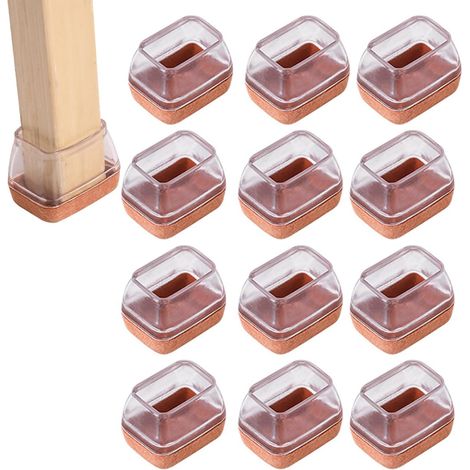 Lot de 12 embouts de protection rectangulaires pour pieds de chaise avec feutre - En silicone transparent - Largeur : 20 à 28 mm - Longueur : 30 à 39 mm (1/5)