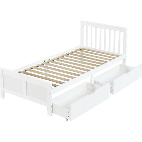 Letto singolo bianco 90 x 200 cm con cassetti, in pino e MDF (1/5)