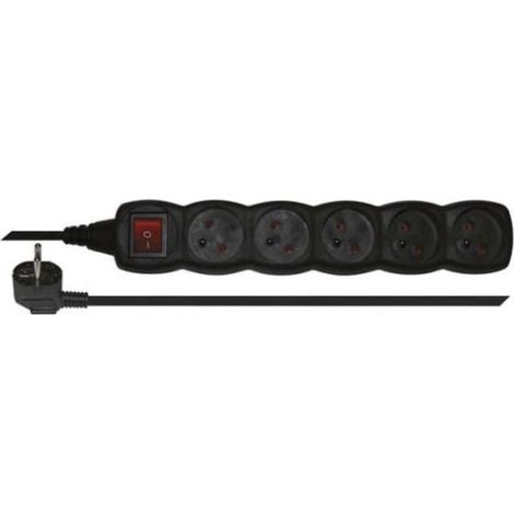 Prolunga con interruttore, 5 prese, 3 m, H05VV-F 3G1, nera, PC1513