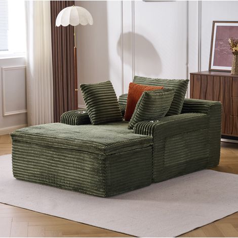 Sofá de suelo con chaise longue de pana, 165 x 112 x 63 cm, sin montaje, verde HAVRYA (1/5)
