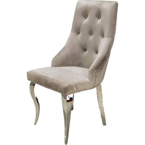Lot 4 Chaises Salle à Manger Anneau Capitonnées Cloutées Velours Moka Pieds Chrome 53x53x101cm (1/5)