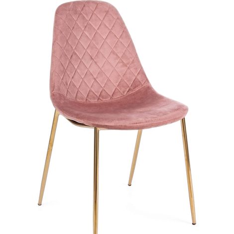 Sedia salotto in velluto rosa con gambe oro (1/5)