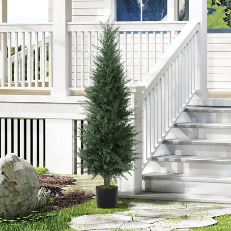Ciprés artificial 120 cm en maceta, planta artificial verde resistente a UV, efecto realista (1/5)