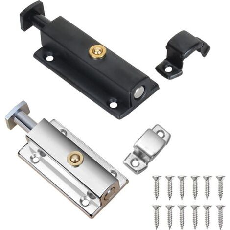 2 Pièces Verrou Porte Interieure, Serrure de Porte de Salle de Bain avec Bouton à Ressort, Argent, Noir Serrure de Porte Automatique 4 Pouces/100mm, pour Sécuriser Porte de Chambres, Placards (1/5)