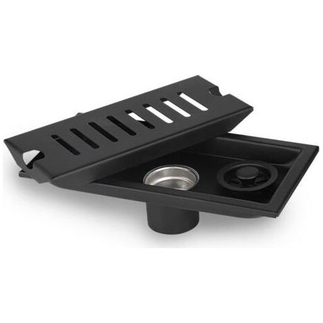 Rectangular Floor Drain, 20x10cm Anti Hair Shower Grate, Black Shower Drain Drain, Shower Floor Drain with Double Filter, Detachable Drainage Anti Odor Shower Plug (Medium) (1/4)