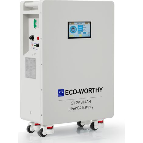 ECO-WORTHY 16.1kWh 48V 314Ah(V1) LiFePO4 Lithium Battery, High Capacity Energy Storage,200A PACE BMS Dual 125A Circuit Breakers,Floor-Standing Design for Off-Grid, Solar,and Whole-Home Backup Powerwal (1/5)