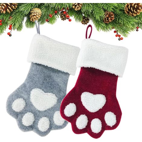 2 chaussettes de Noël pour chats, en forme de patte de chien à suspendre, chaussettes de Noël pour chats et chiens, chaussettes de Noël pour cheminée, couronne de cheminée, H (1/5)
