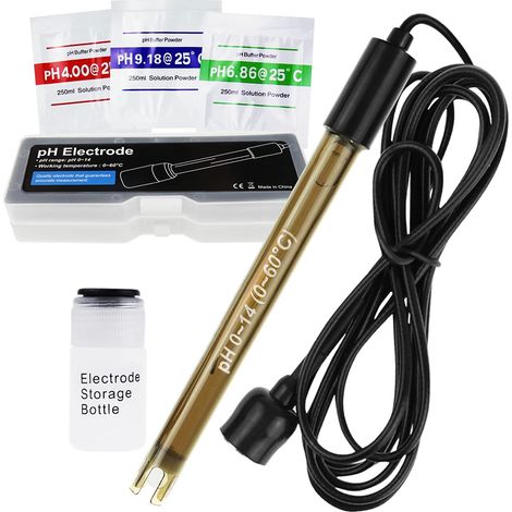 Électrode de pH Haute précision pour Surveillance Continue du pH, sonde de pH 0-14 avec câble connecteur BNC de 200 cm de Long et kit de Remplacement de Poudre d'étalonnage (1/5)