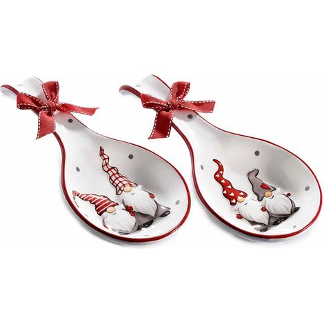 Set quattro poggia mestoli in ceramica decorata con disegni Natalizi idea regalo (1/2)