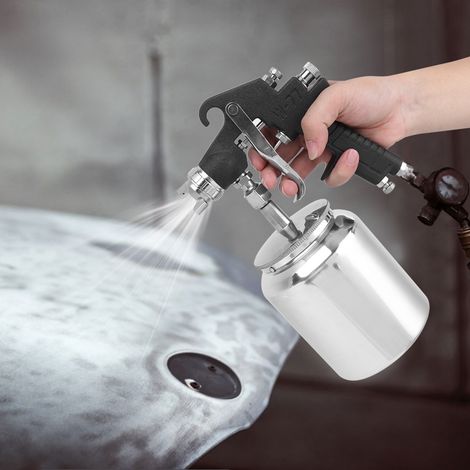 Pistolet à peinture pneumatique aérographe noir 2,5 mm + cartouche inférieure à haute atomisation pour automobile (1/5)