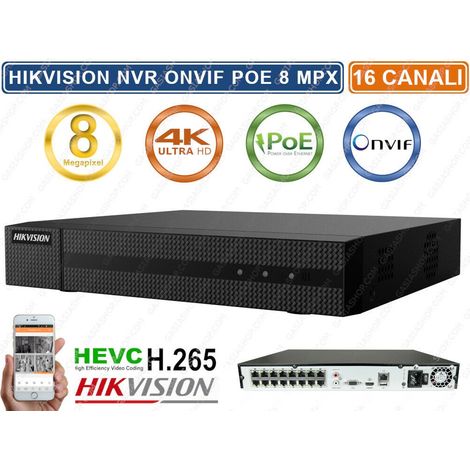 HIKVISION HWN-4216MH-16P NVR 4K ULTRA HD 8 MP 16 CH CANALI ONVIF POE H265+ P2P - Capacità Hard Disk: 1TB (1/2)