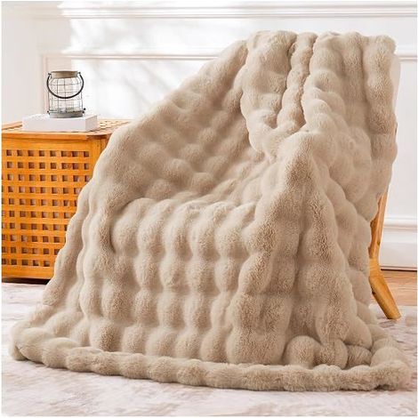 Couverture Polaire à Bulles en Fausse Fourrure,140200cm Douce, Confortable et épaisse, Couverture pelucheuse en Peluche,Kaki (1/5)