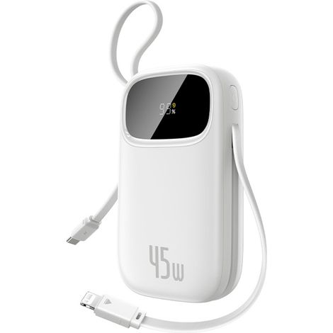 Powerbank 10000mAh 45W FC31 Qpow 3 con display, cavi USB-C e Lightning per iPhone - Bianco (1/5)