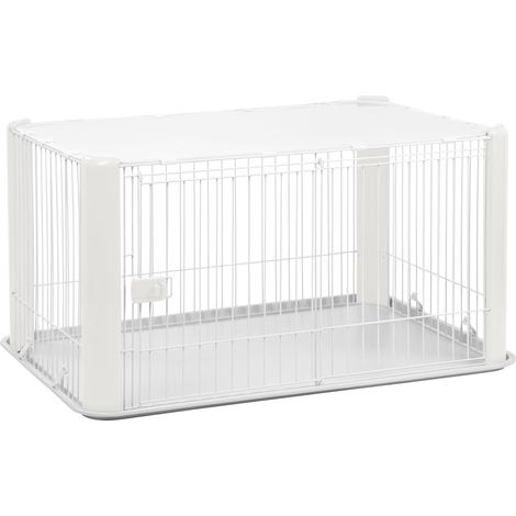 Iris Ohyama – Parc à chiot en acier avec porte coulissante verrouillable – Dimensions L78.7 x P113 x H60 cm – Toit en maille amovible – Pour petits chiens