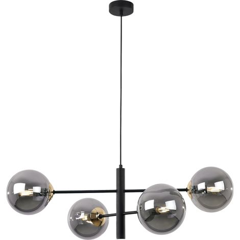 LAMPADA A SOSPENSIONE VICENZA NERO E ORO 4 PARALUME GRAFITE PIATTO E14