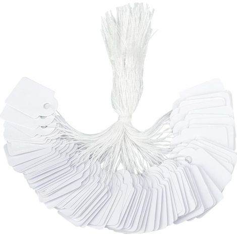500 Stück Preisschilder, Markierungsetiketten mit Schnur, Mini-Etiketten (leer), Schmucketiketten für Kleidung und Schmuckprodukte – Weiß, 24 x 15 mm (1/5)