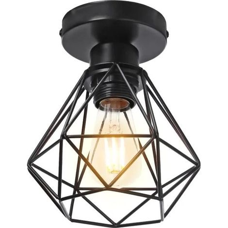 U-DO Plafonnier Cage en Fer Noir design Vintage Industriel Décoration Café Couloir (1/4)