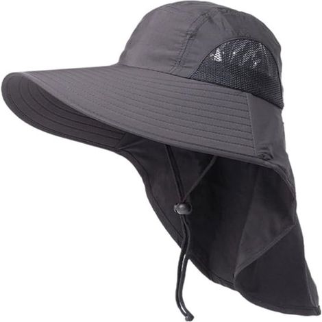 Dunkelgrauer Outdoor-Sonnenhut mit Nackenschutz und atmungsaktivem Design – atmungsaktives Netzgewebe, verstellbar und UV-Schutz. (1/5)