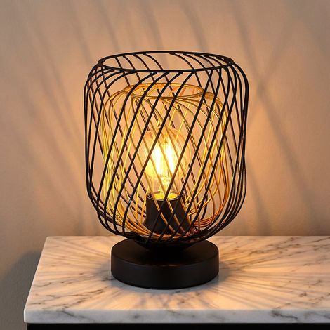 Tischlampe Tischleuchte Wohnzimmerlampe Kabelschalter Schwarz Metall H 24,5 cm (1/5)