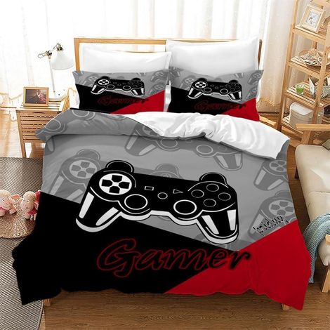 Bettwäsche-Set 135x200 cm mit Gamepad-Motiv, 1 Bettbezug & 2 Kissenbezüge