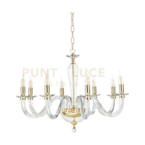 LAMPADARIO PAGANINI 8 LUCI CRISTALLO ORO ATTACCO E14 D.84CM