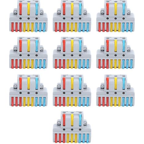 10 Stück Drahtblock-Klemmenklemmen 3-in-9-out Schnellverdrahtungs-Elektroverbinder LT-933 (1/4)