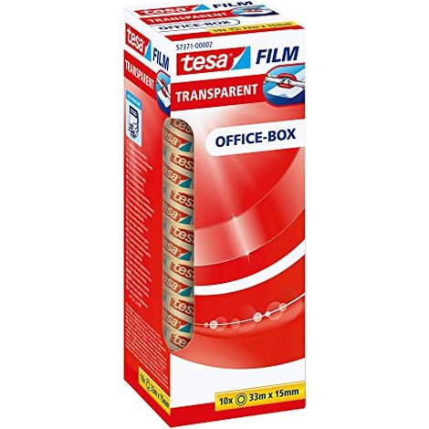 Tesafilm Nastro Adesivo Trasparente - Resistente All'Invecchiamento e Allo Strappo - Rotoli di Biadesivo con Elevata Adesività, 33 m x 15 mm - Confezione da 10 Rotoli (1/4)