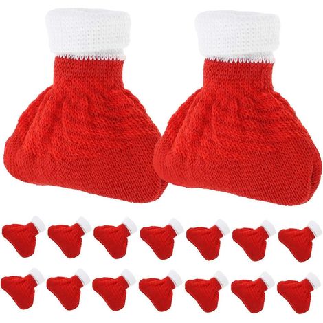 Lot de 4 protège-pieds de table et de chaises tricotés, motif Noël rouge. (1/4)