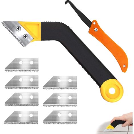 Lot De 9 Grattoir À Joints, Grattoirs Joints Carrelage Avec 7 Lames De Rechange Et 1 Scie Coudée, Grattoir Peinture, Grattoir Rasoir Nettoyage Pour Carrelage, Grattoir A Dejointer Carrelage (1/5)