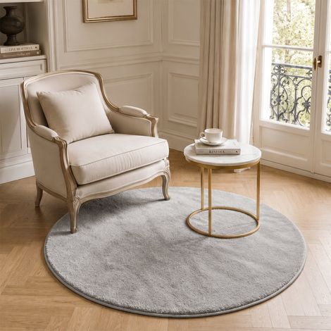 Tapis de salon poils ras doux antiderapant ф120cm uni gris (1/5)