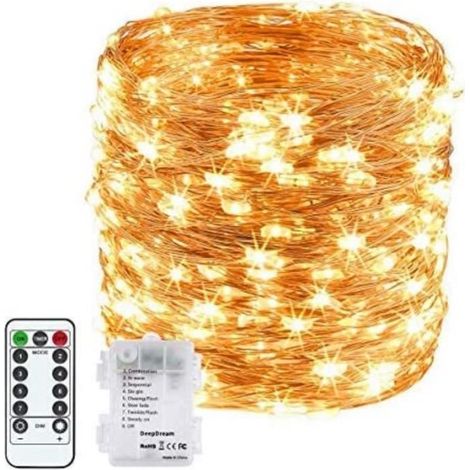 20 m guirlande lumineuse à piles, fil de cuivre souple, 200 LED blanc chaud, étanche IP67, pour intérieur extérieur Noël mariage terrasse (1/4)