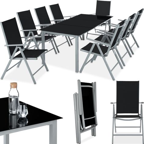 Salon de jardin cadre en aluminium polyester pour 8 personnes argent