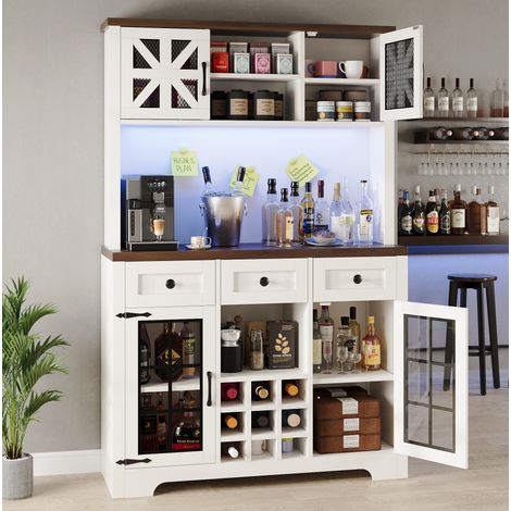 MEUBLIV Buffet haut 120x40x180 cm blanc – LED intelligente, range-bouteilles et anti-basculement (1/5)