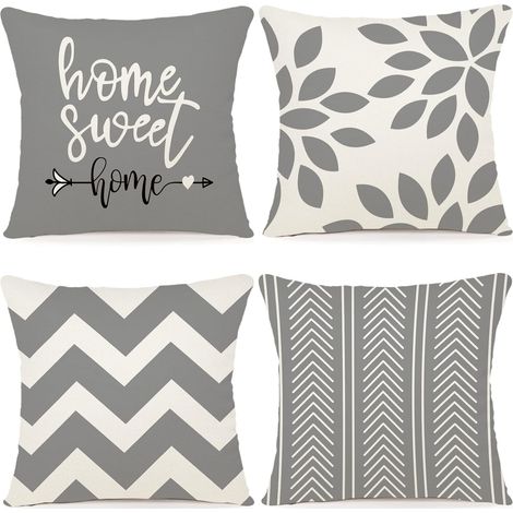 Lot de 4 housses de coussin décoratives en lin pour chambre à coucher, canapé, chaise, lit, jardin (40 x 40 cm, gris) (1/5)