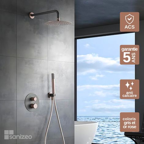Colonne de Douche Encastrée avec Mitigeur Thermostatique gris/rose anti-calcaire - Design Moderne - LINE IMEX (1/5)