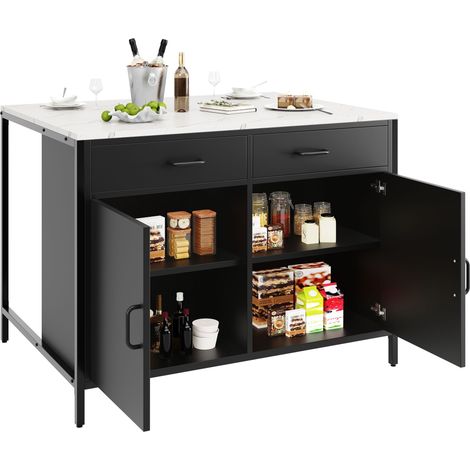 Tavolo Alto 100x90x90 cm, 2 Cassetti e Ripiani Regolabili, Realizzato in MDF, Nero, per Sala da Pranzo (1/5)