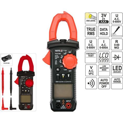 Digital Stromzange Multimeter Amperemeter Zangenmessgerät Strommesser 600A LCD Bildschirm (1/5)