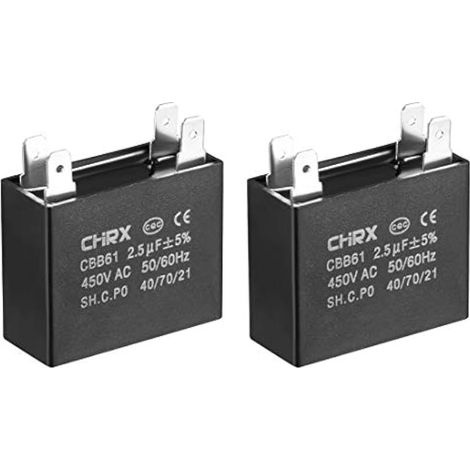 Condensateur de ventilateur de plafond CBB61 2,5µF 450V AC double insertion à film polypropylène métallisé 36,5x16x29,5mm pour pompe, moteur, générateur - Lot de 2 (1/4)
