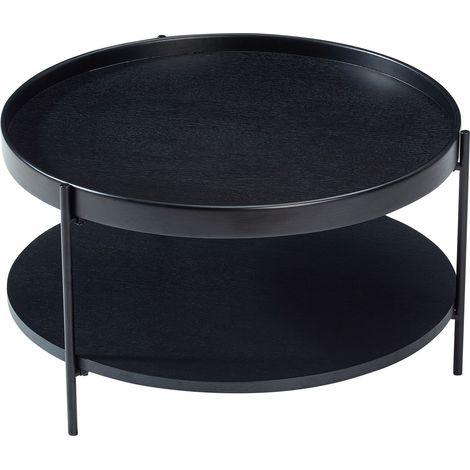Table basse ronde à plateau à 2 niveaux, en bois massif et métal, en 3 couleurs: frêne naturel / noyer / noir, combinable avec la table d'appoint assortie, montage facile, 69x69x38 cm