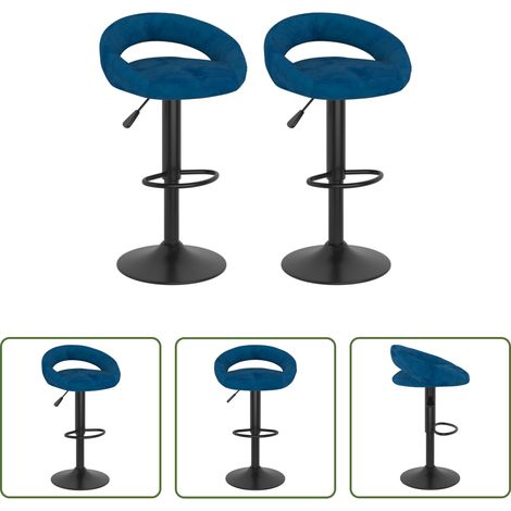 Vin - Tabourets de bar lot de 2 bleu velours (1/5)